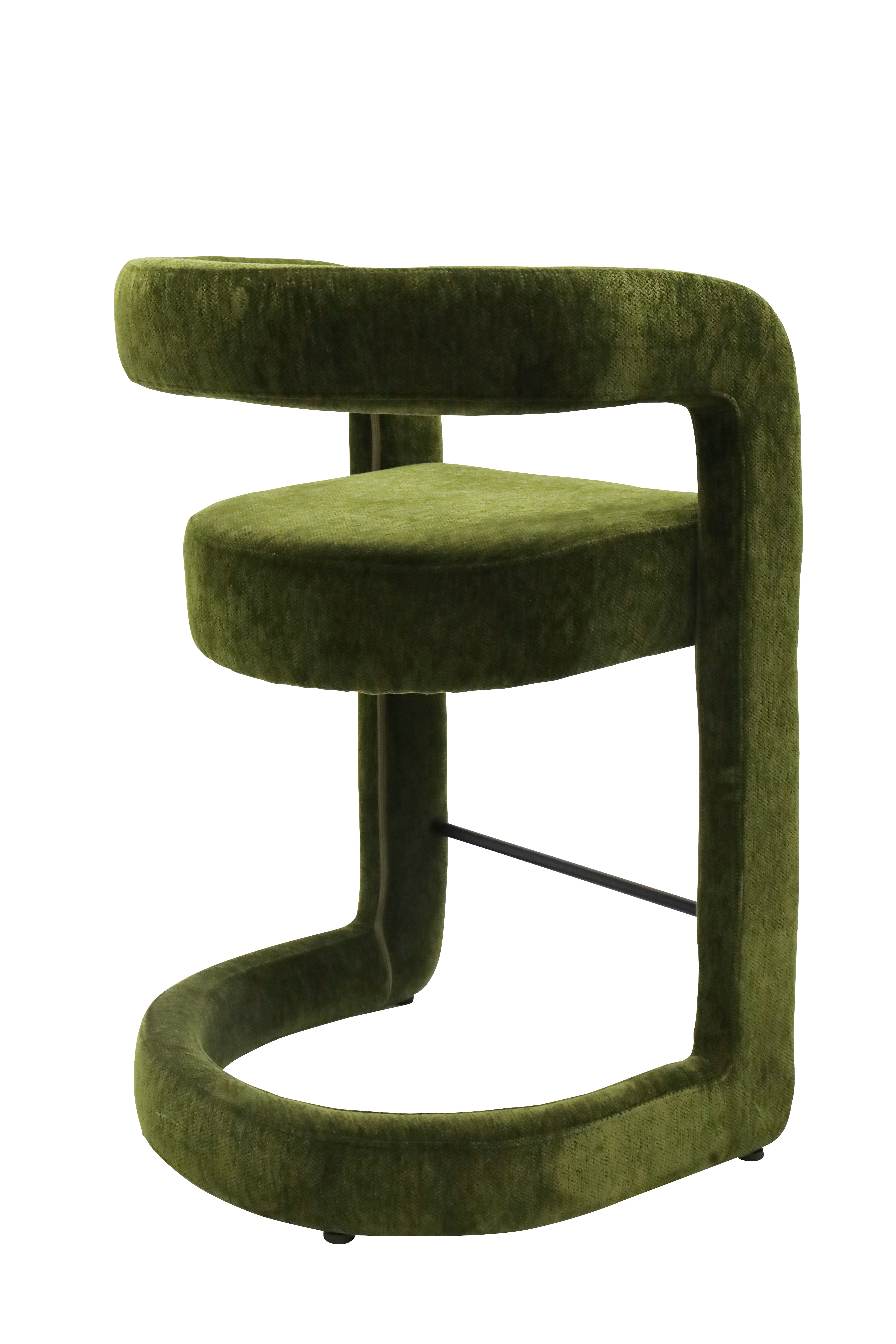 Curved Boucle Bar Stool - Deep Olive