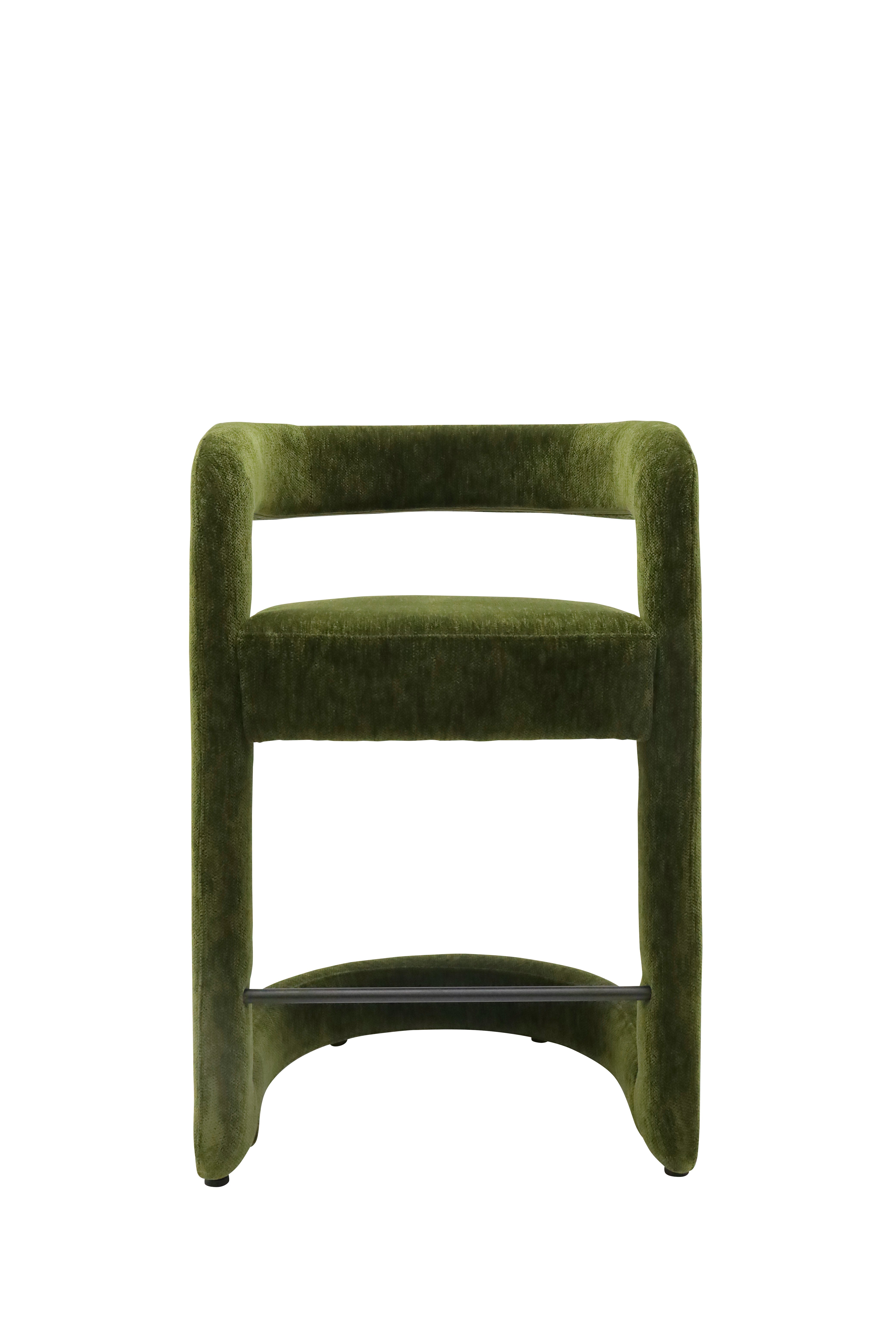 Curved Boucle Bar Stool - Deep Olive