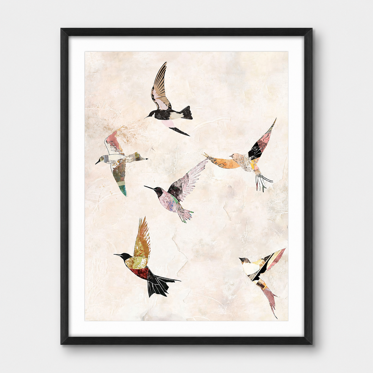 Collage Birds Print B - Black