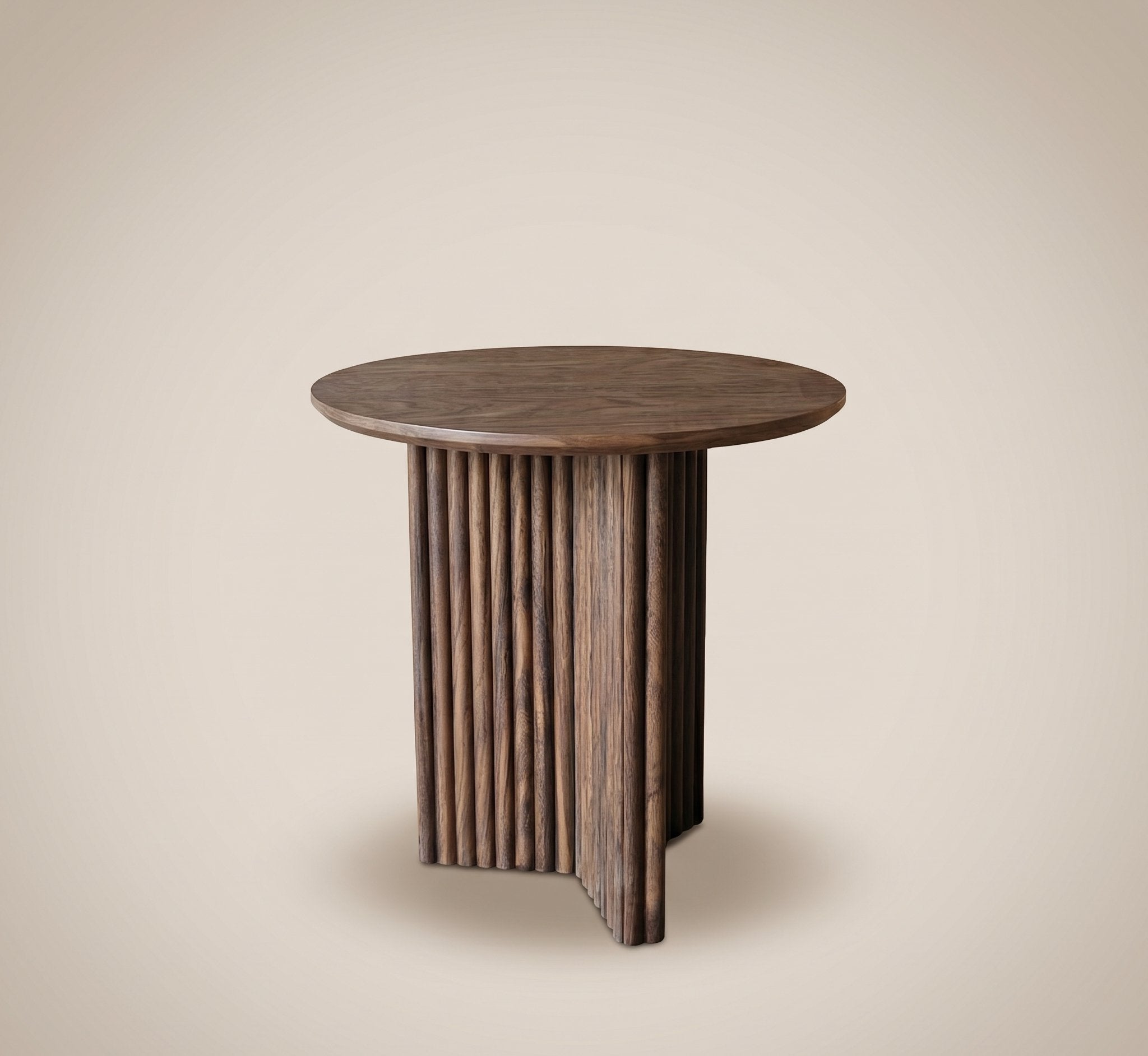 Ribbed Round Side Table - Walnut
