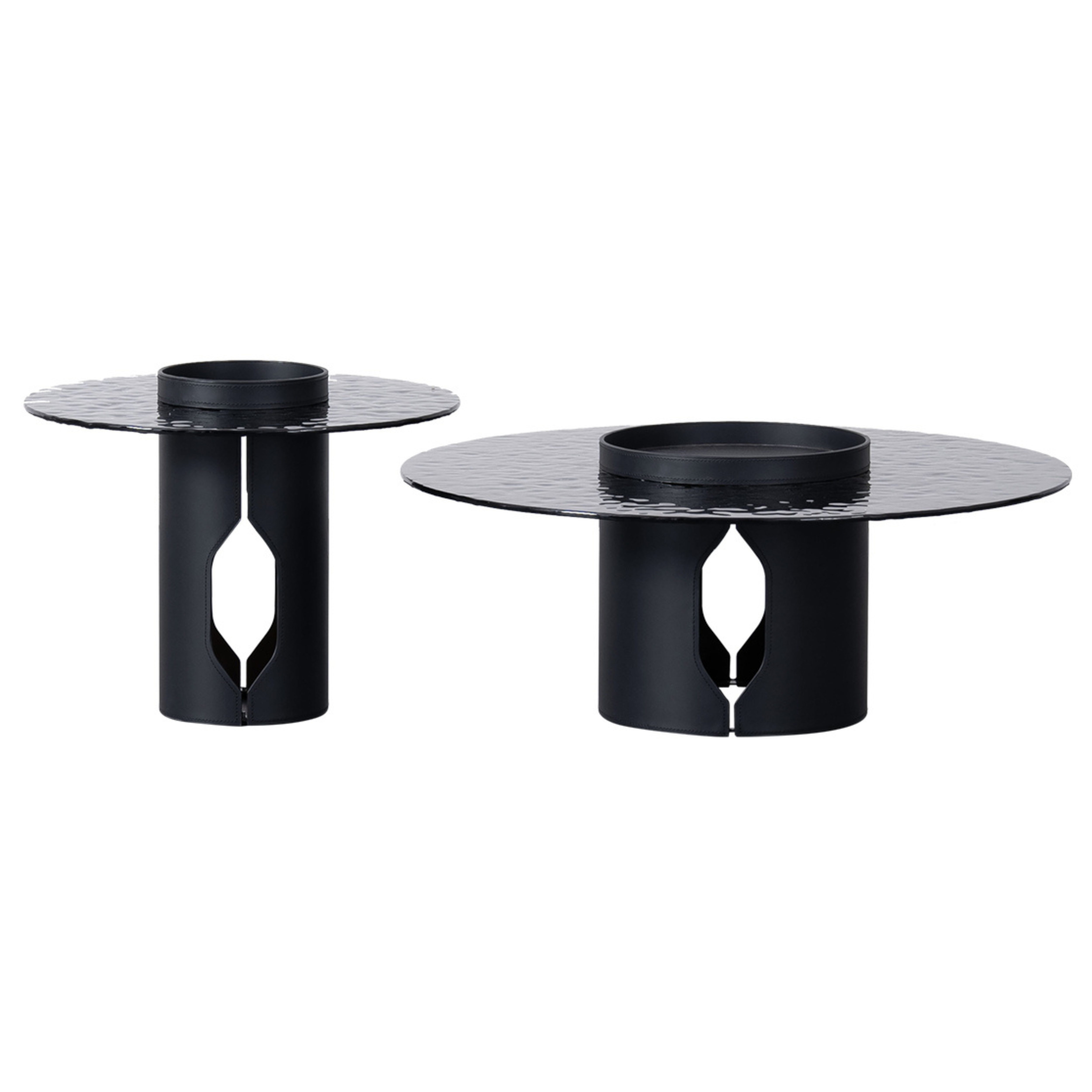 Goodwin Nesting Tables - Smokey Glass/Metal/Leather
