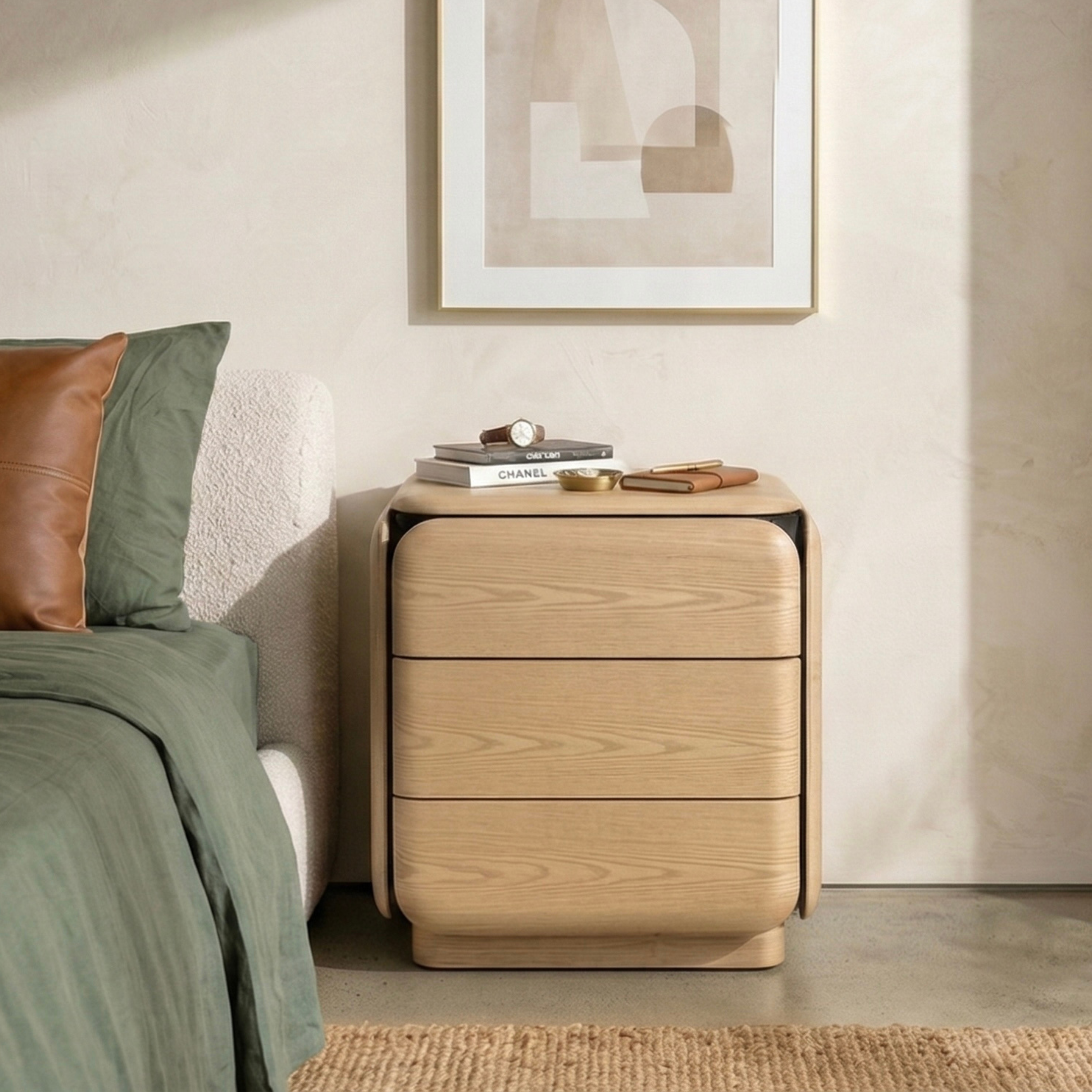 Winnie 3 Drawer Bedside - Oak/Black