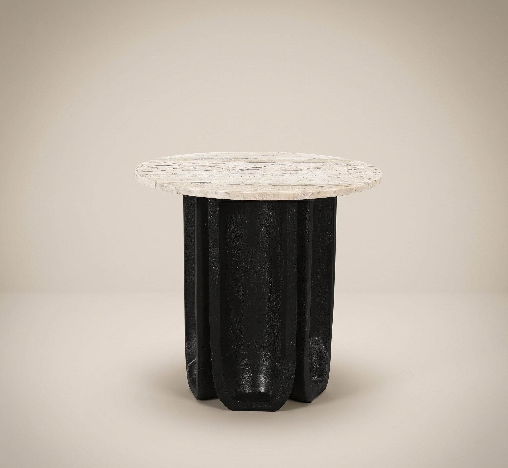 Travertine Top Side Table - Black