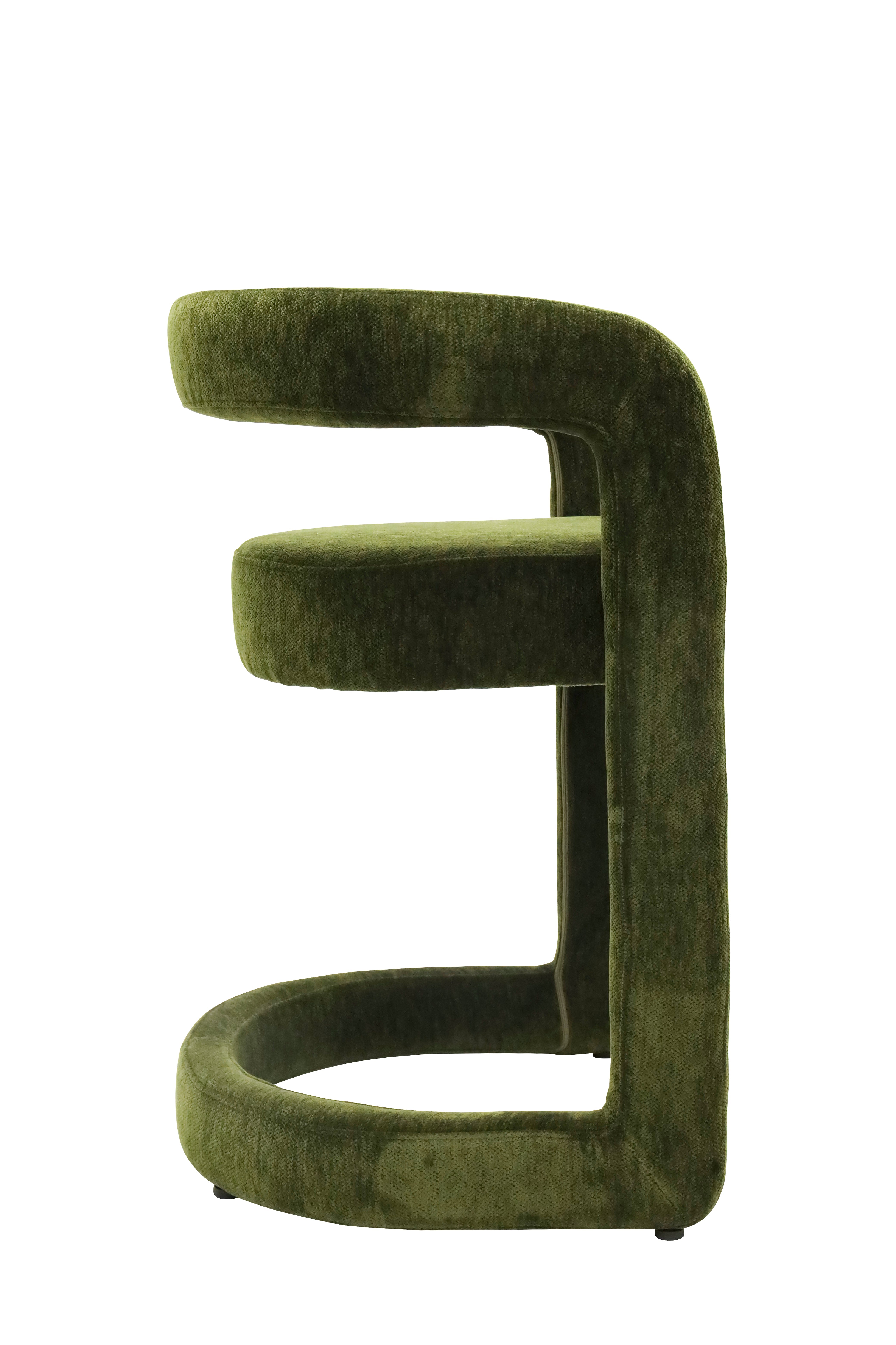 Curved Boucle Bar Stool - Deep Olive