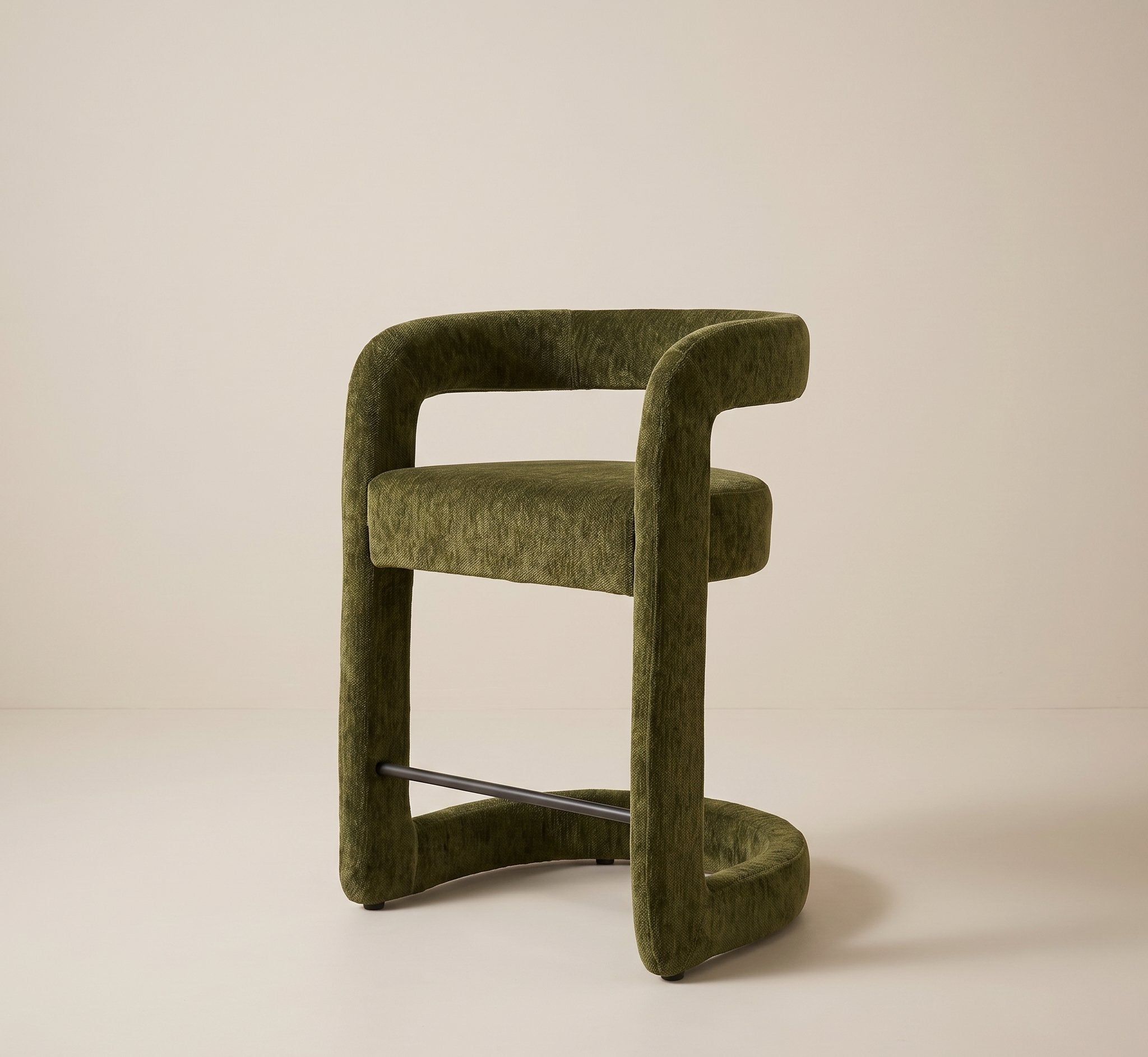 Curved Boucle Bar Stool - Deep Olive