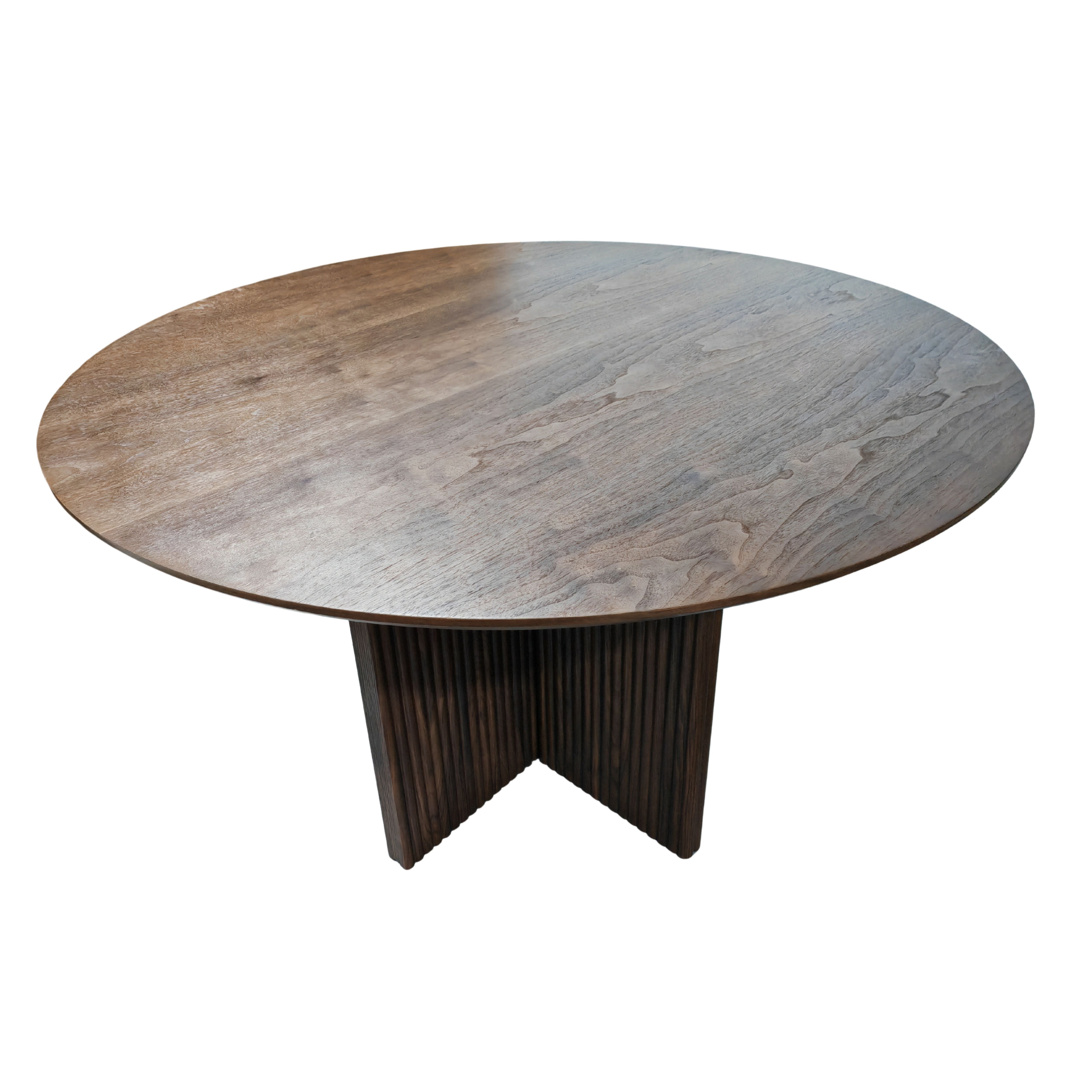 Round Ribbed Dining Table - Walnut