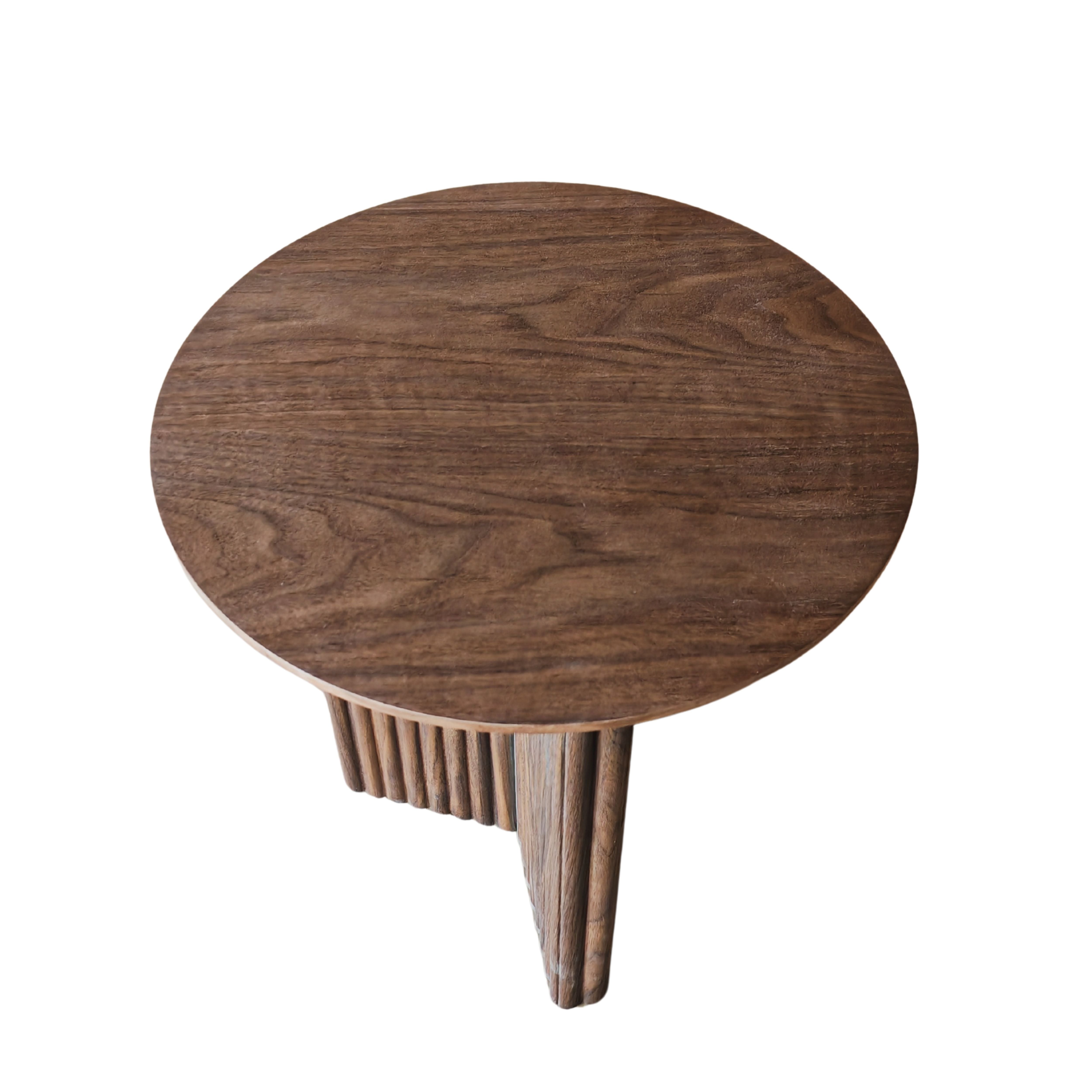 Ribbed Round Side Table - Walnut