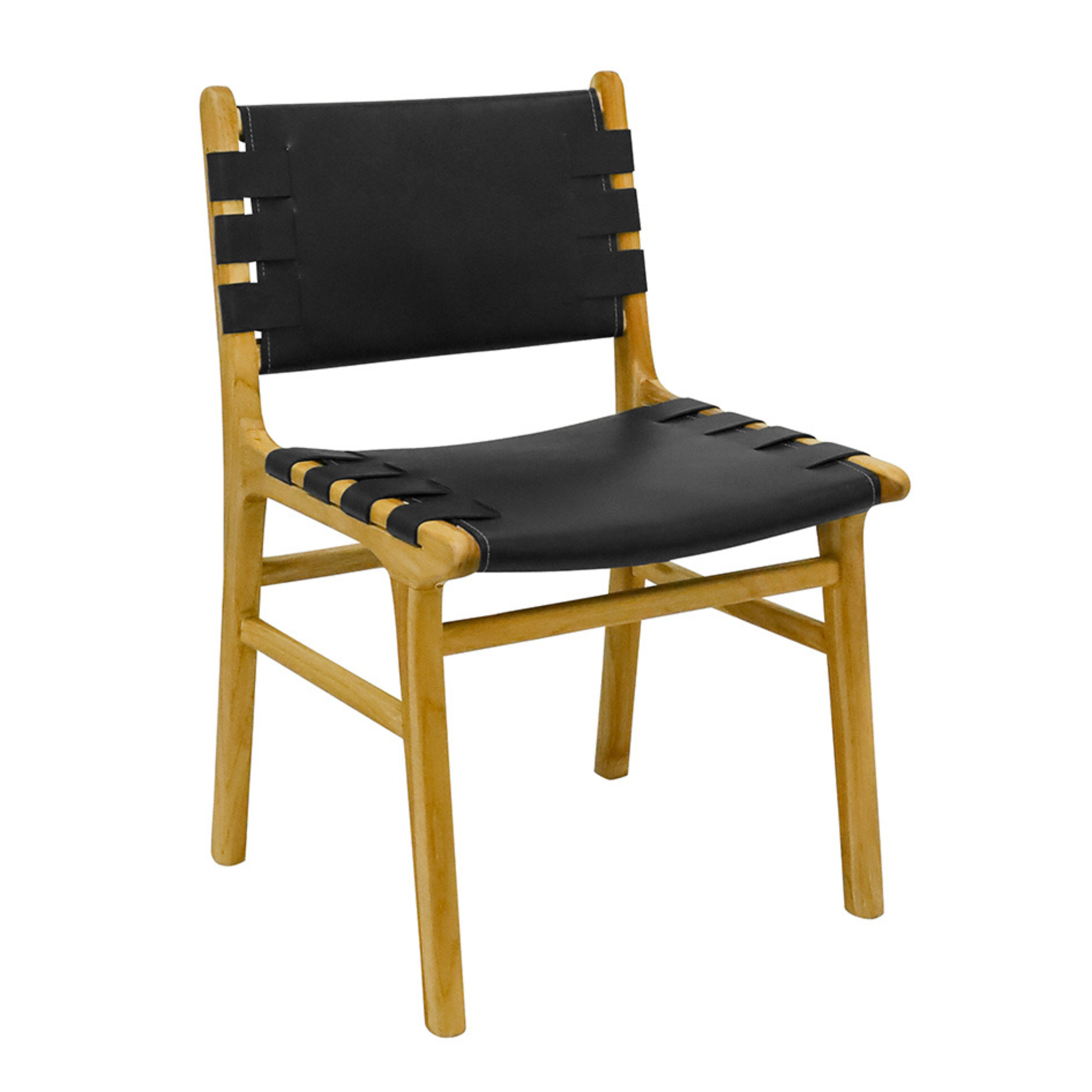 Skata Dining Chair In Teak Oil Wood With Black Leather