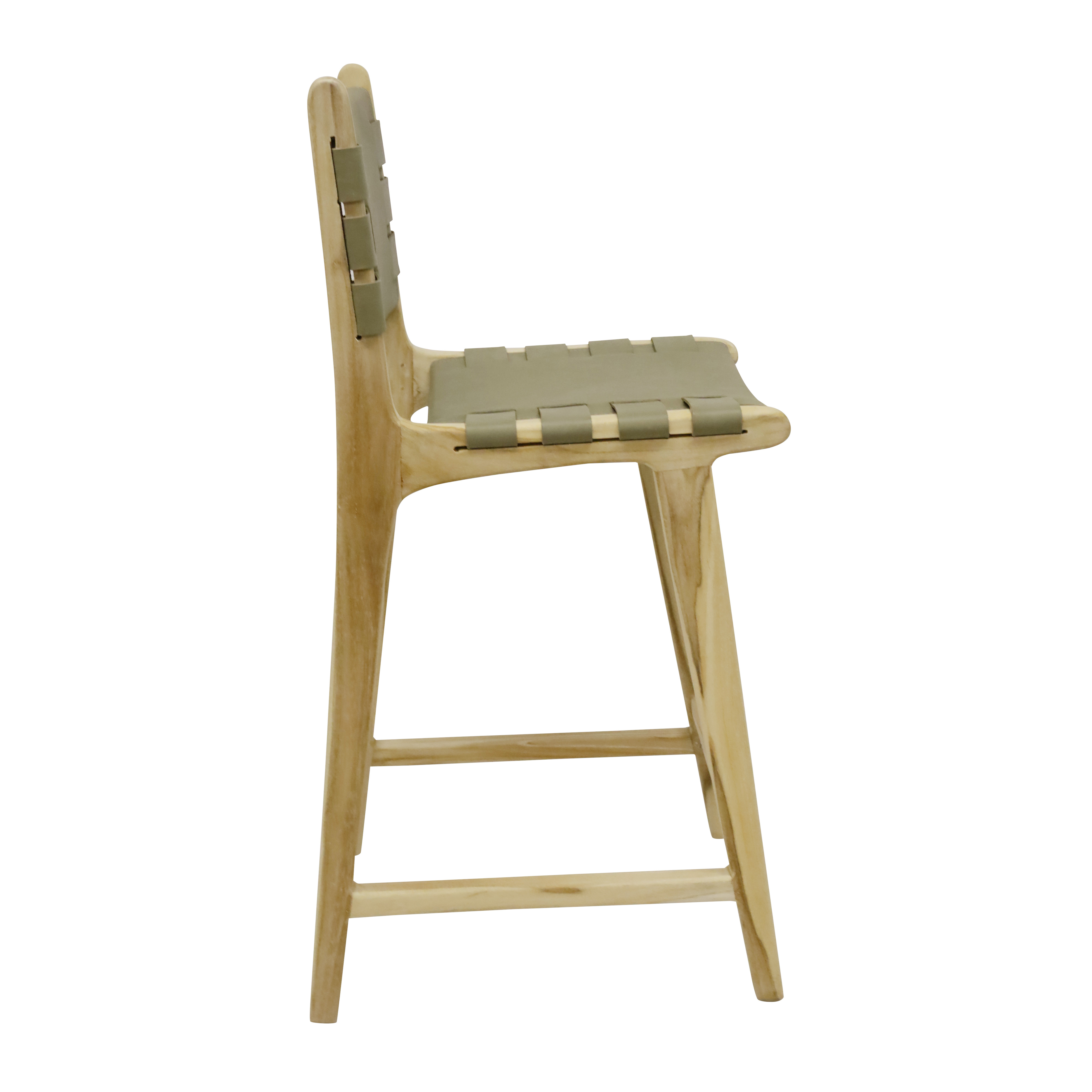 Skata Bar Stool In Bleach Wood With Sage Grey Leather