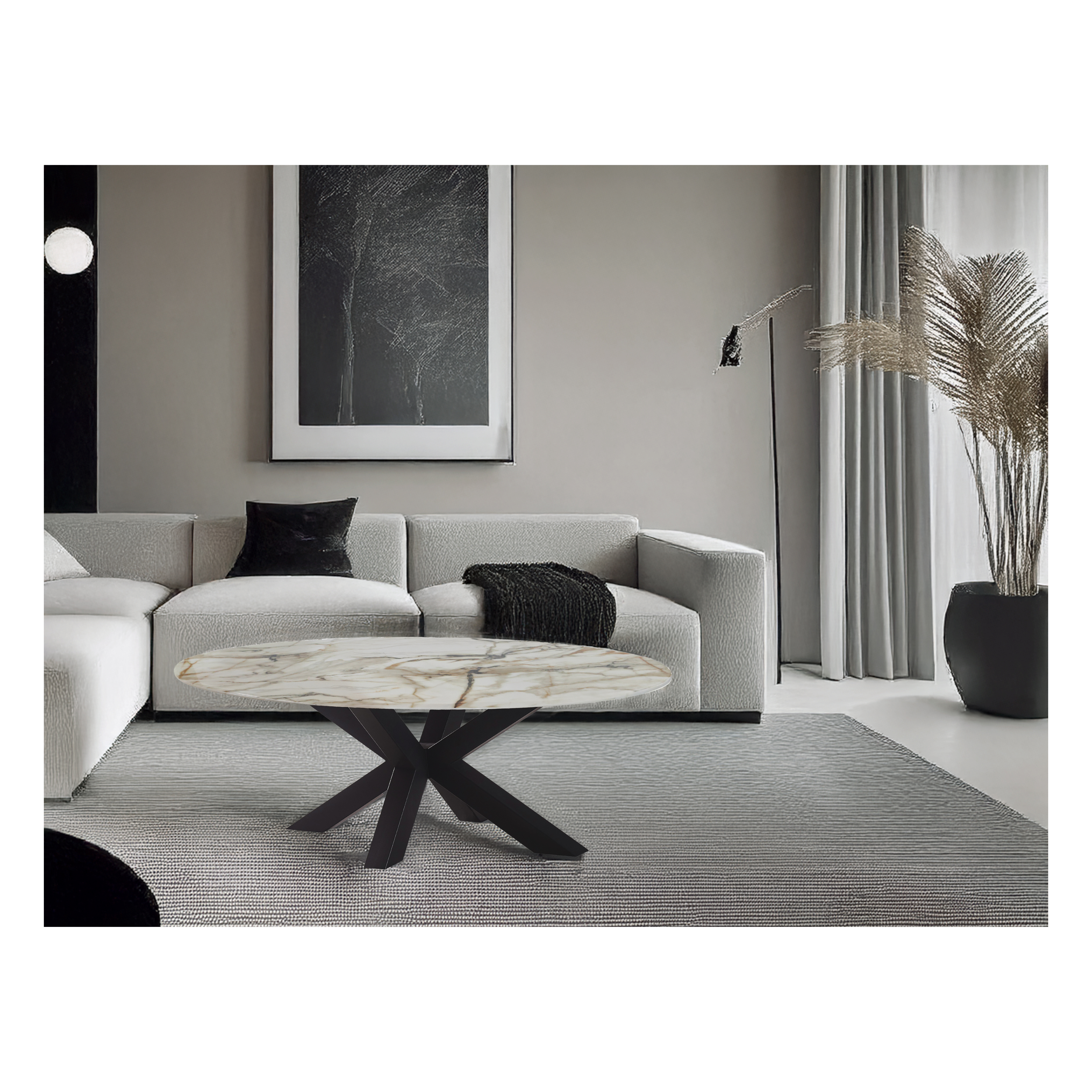 Cora Marble Top Coffee Table - Black/Stone