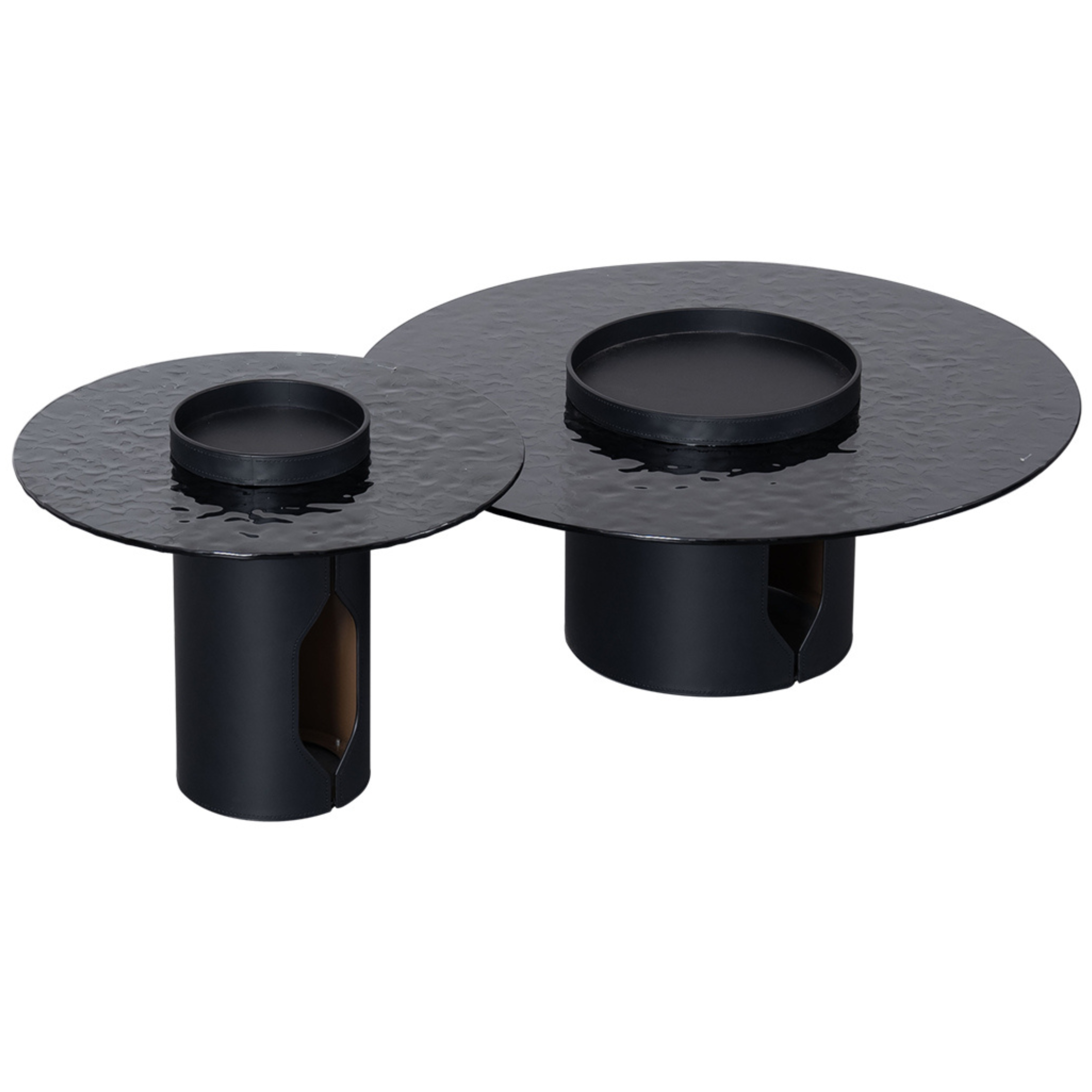 Goodwin Nesting Tables - Smokey Glass/Metal/Leather