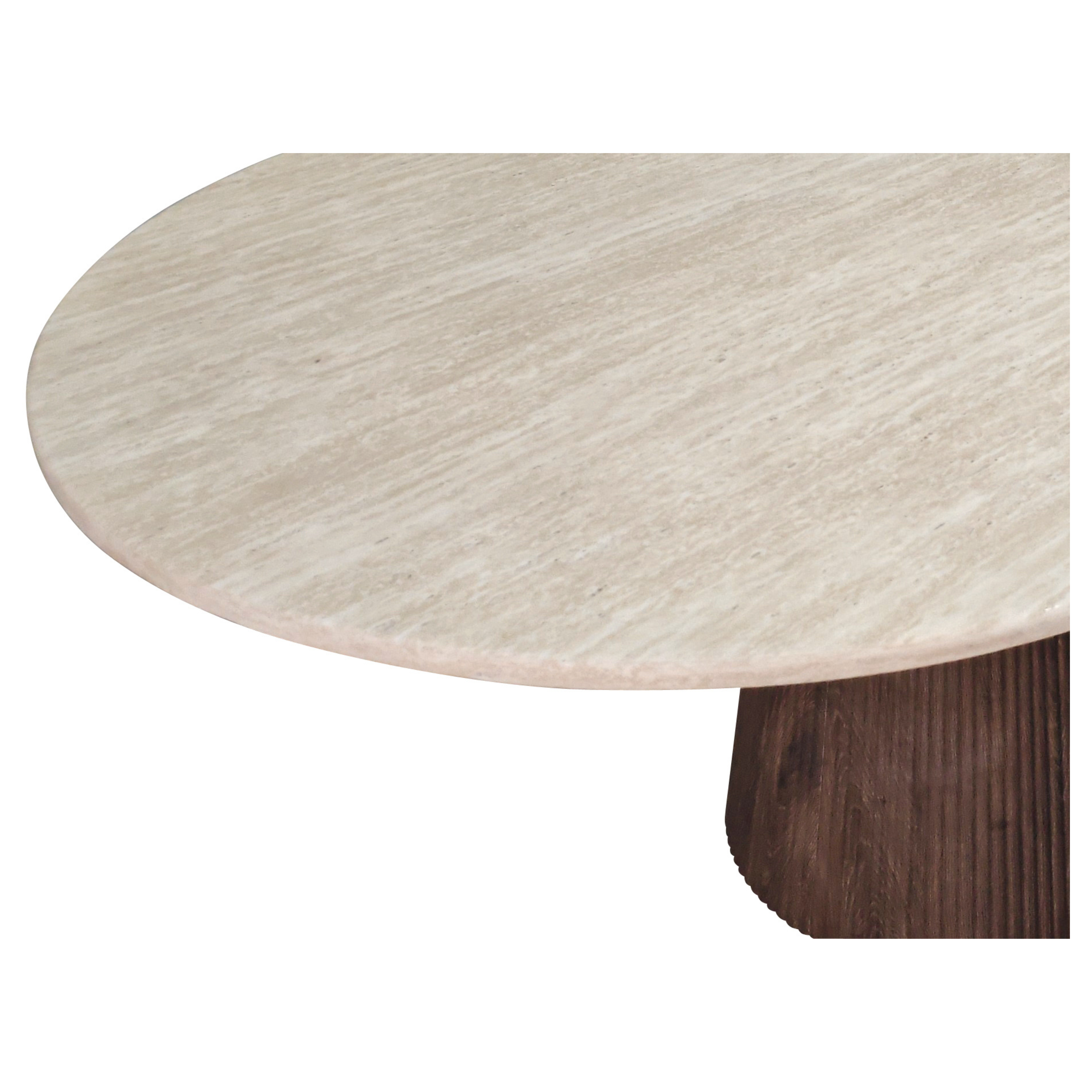Shiloh Travertine Top Dining Table - Walnut Look Base