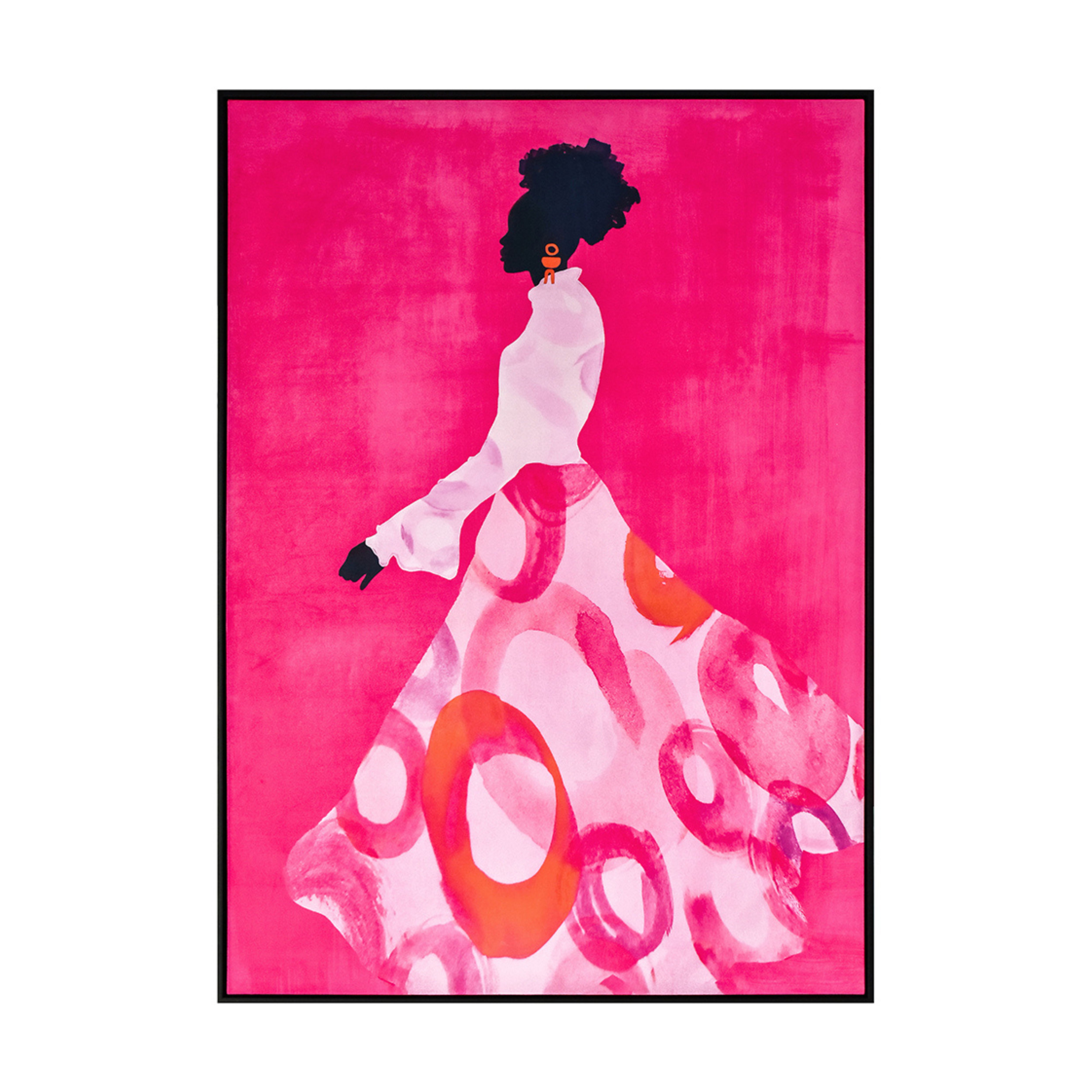 Fuscia Woman Canvas Framed Wall Art - Black Frame